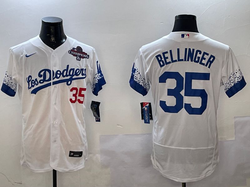 Men Los Angeles Dodgers #35 Bellinger White City Edition Elite Nike 2025 MLB Jersey style 3